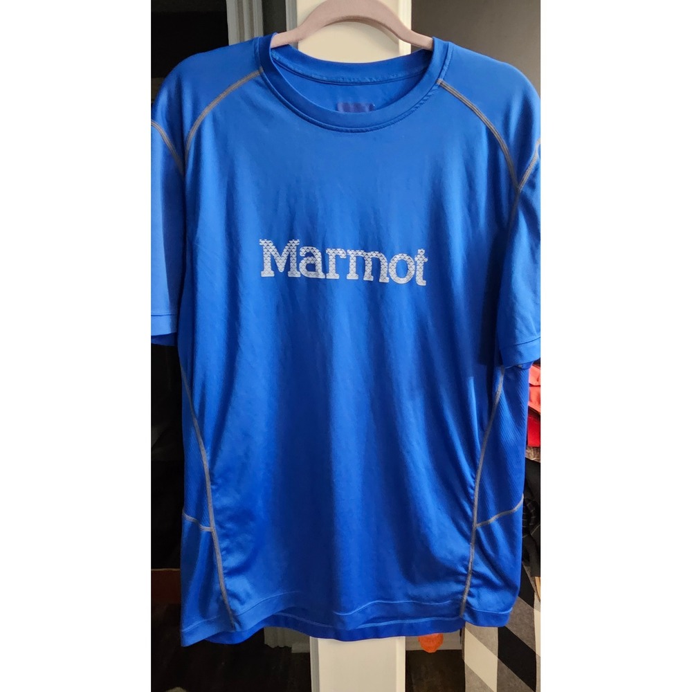 Marmot Mens XL Royal Blue Performance Short Sleeve Hiking T-Shirt Mesh Panels